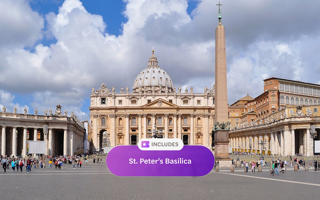 St. Peter's Basilica with obelisk in Vatican City, part of Roma Pass attractions.
