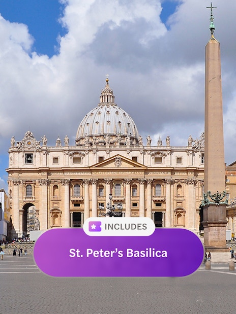 St. Peter's Basilica with obelisk in Vatican City, part of Roma Pass attractions.