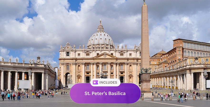 St. Peter's Basilica with obelisk in Vatican City, part of Roma Pass attractions.