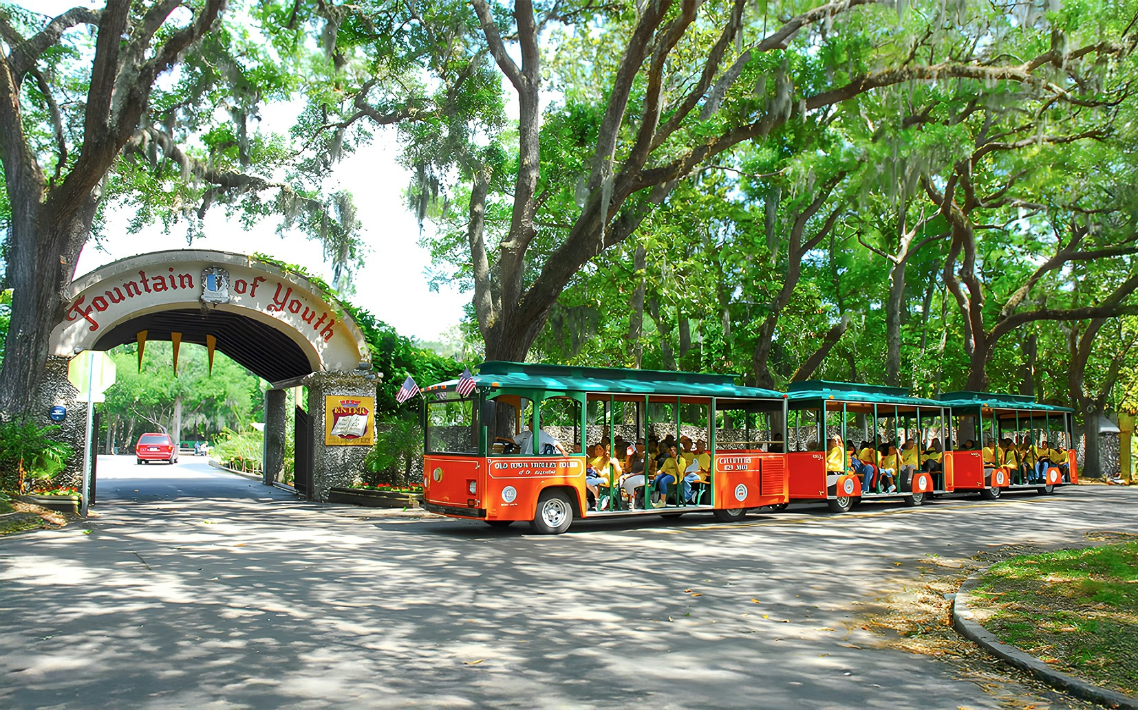 Old Town Trolley hop on hop off tour at Fountain of Youth, St. Augustine