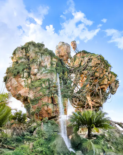 Floating islands with waterfall in Pandora, The World of Avatar, Walt Disney World, Orlando.