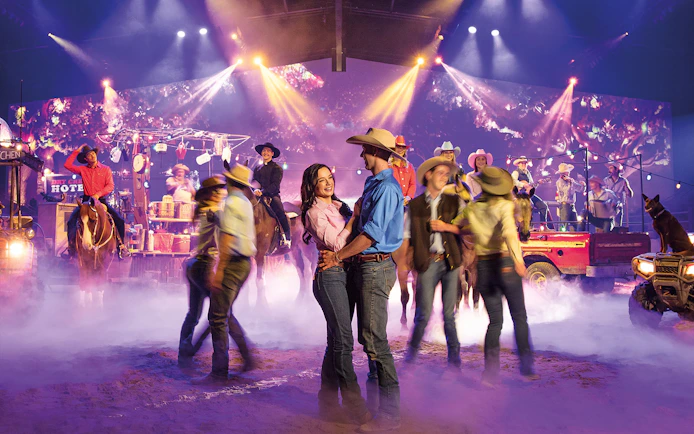 Performers in cowboy attire at Australian Outback Spectacular Heartland Dinner & Show.