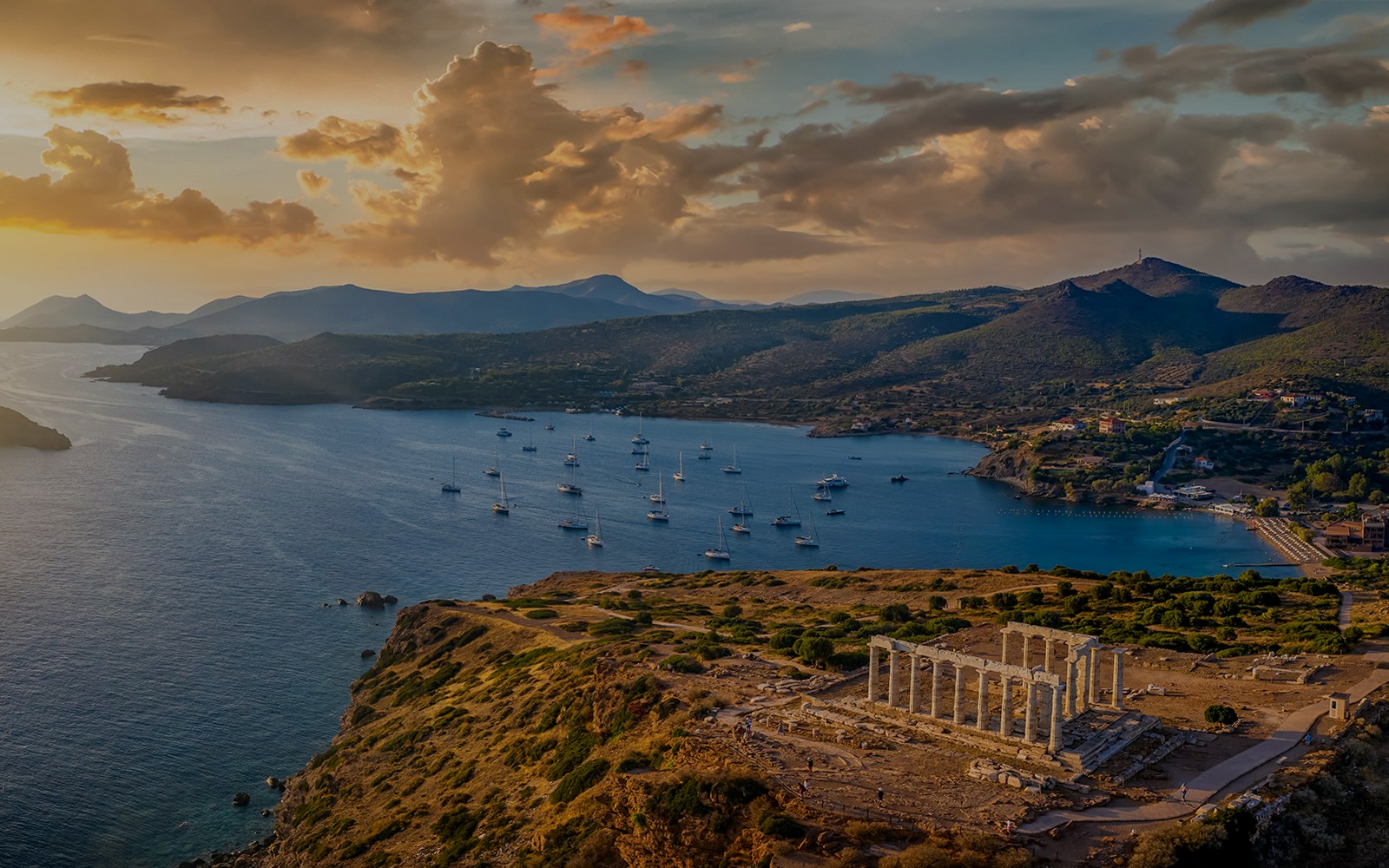 Panoramic sunset views from Cape Sounion