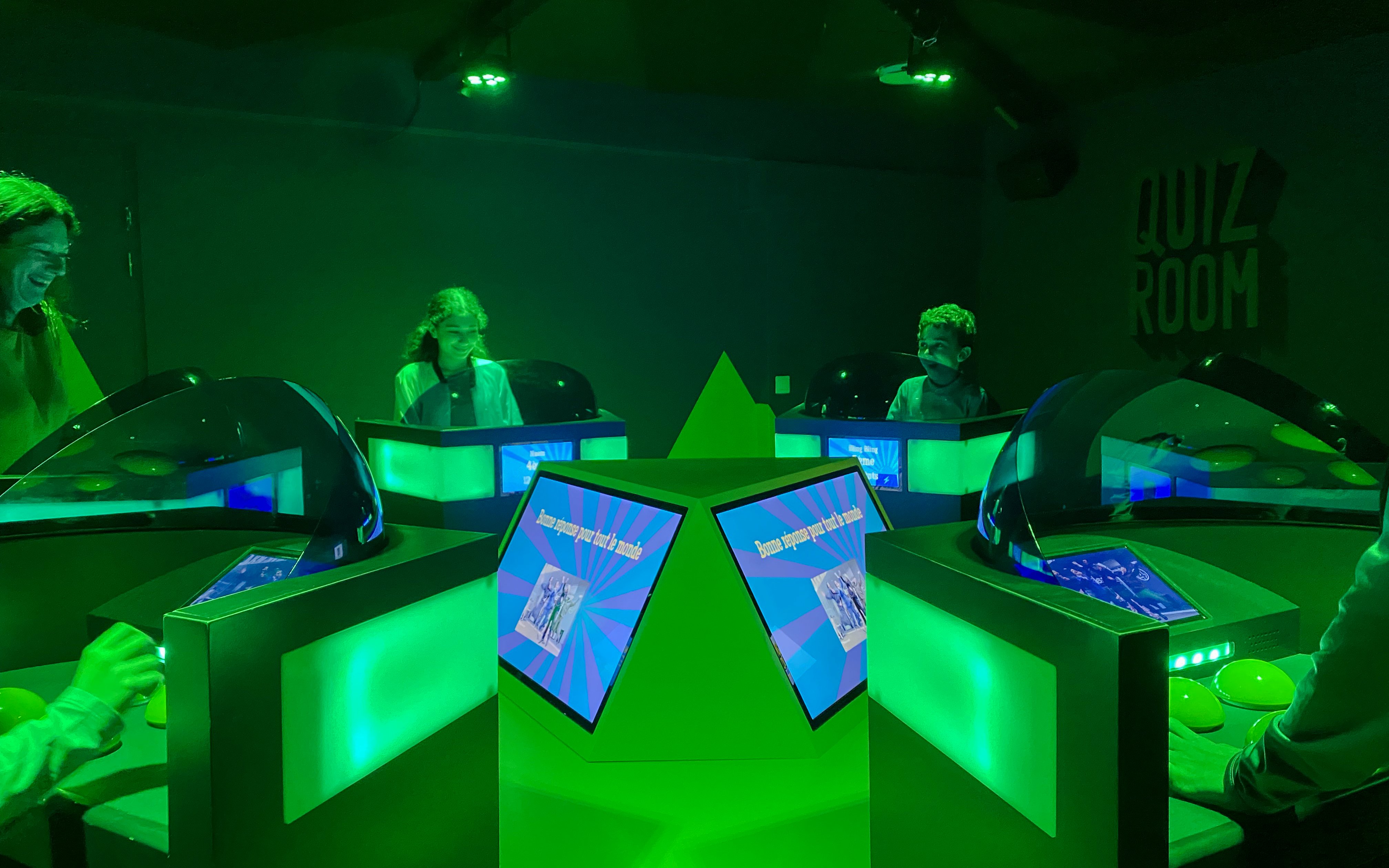 Participants engaging in Quiz Room game show experience, Dubai.