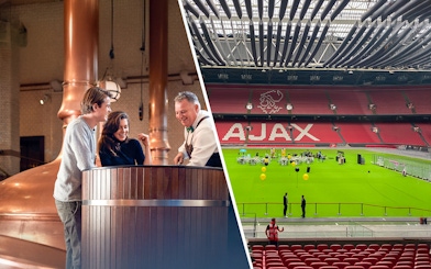 Heineken brewery tour and Johan Cruijff ArenA field view in Amsterdam.