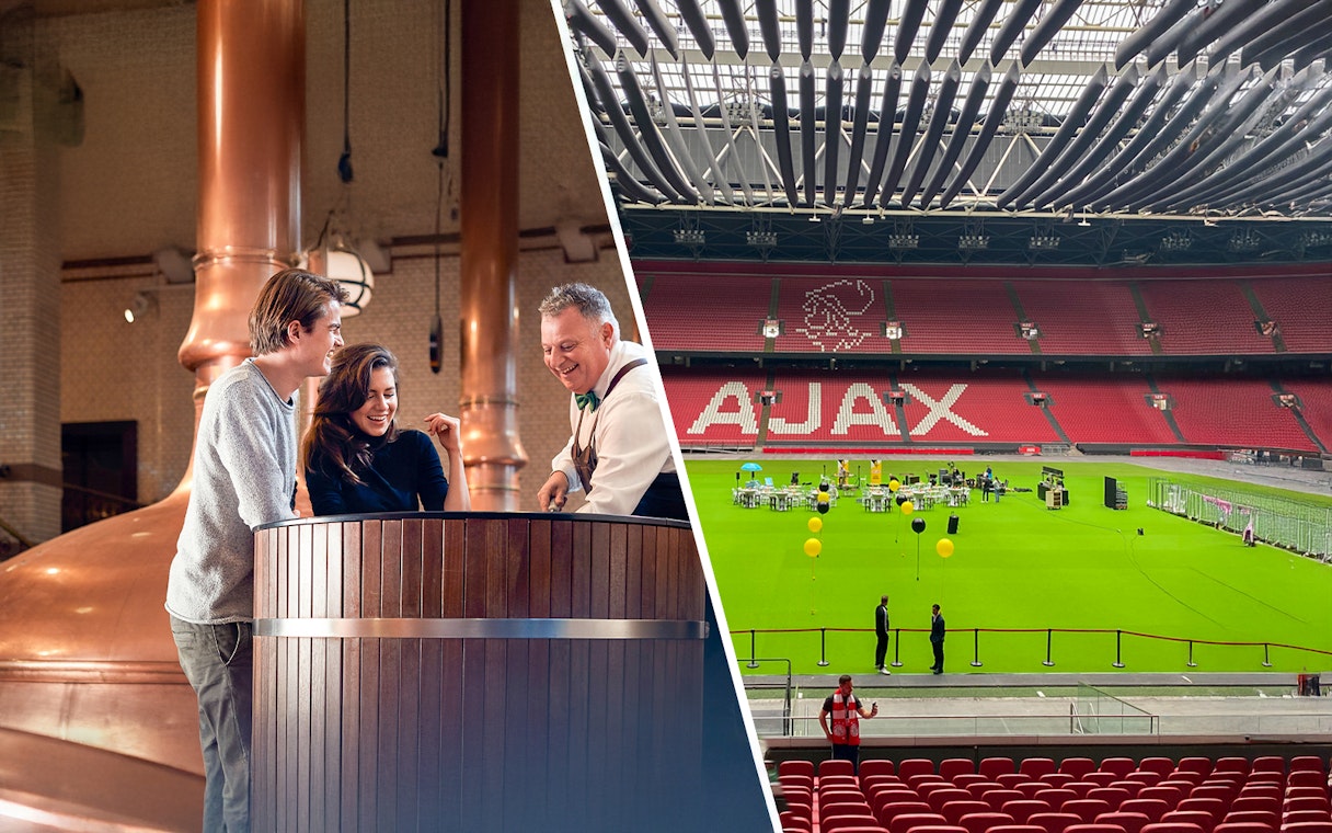 Heineken brewery tour and Johan Cruijff ArenA field view in Amsterdam.