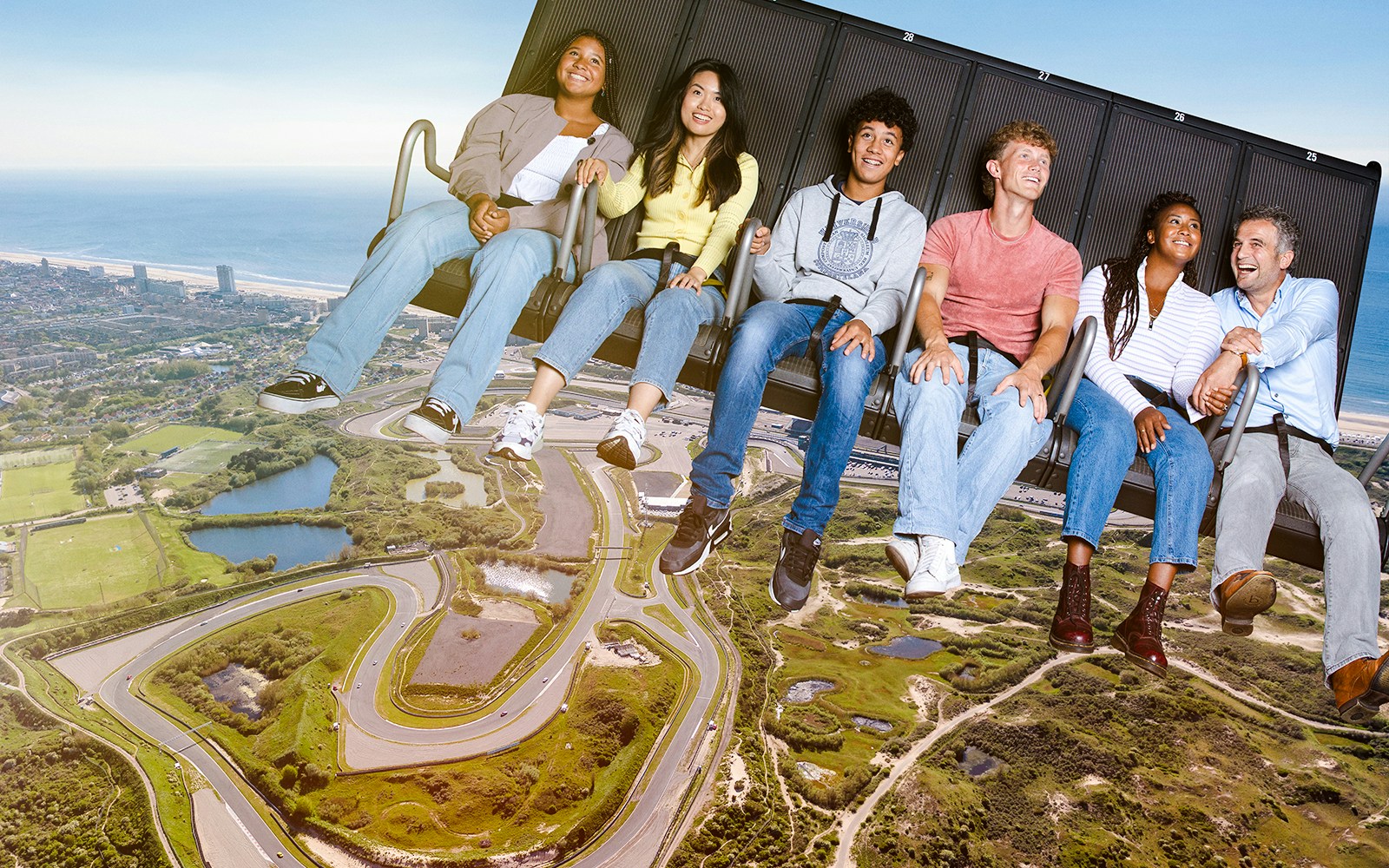 Tourists enjoying 5D ride at This Is Holland Ultimate Flight Experience, Amsterdam.