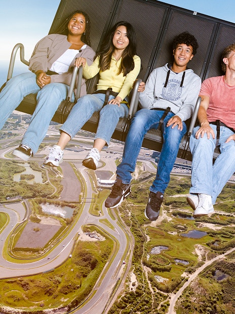 Tourists enjoying 5D ride at This Is Holland Ultimate Flight Experience, Amsterdam.