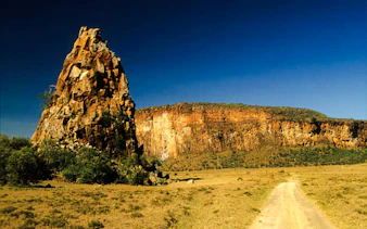 Hell’s Gate National Park rock formations and dirt path, Naivasha, Kenya.