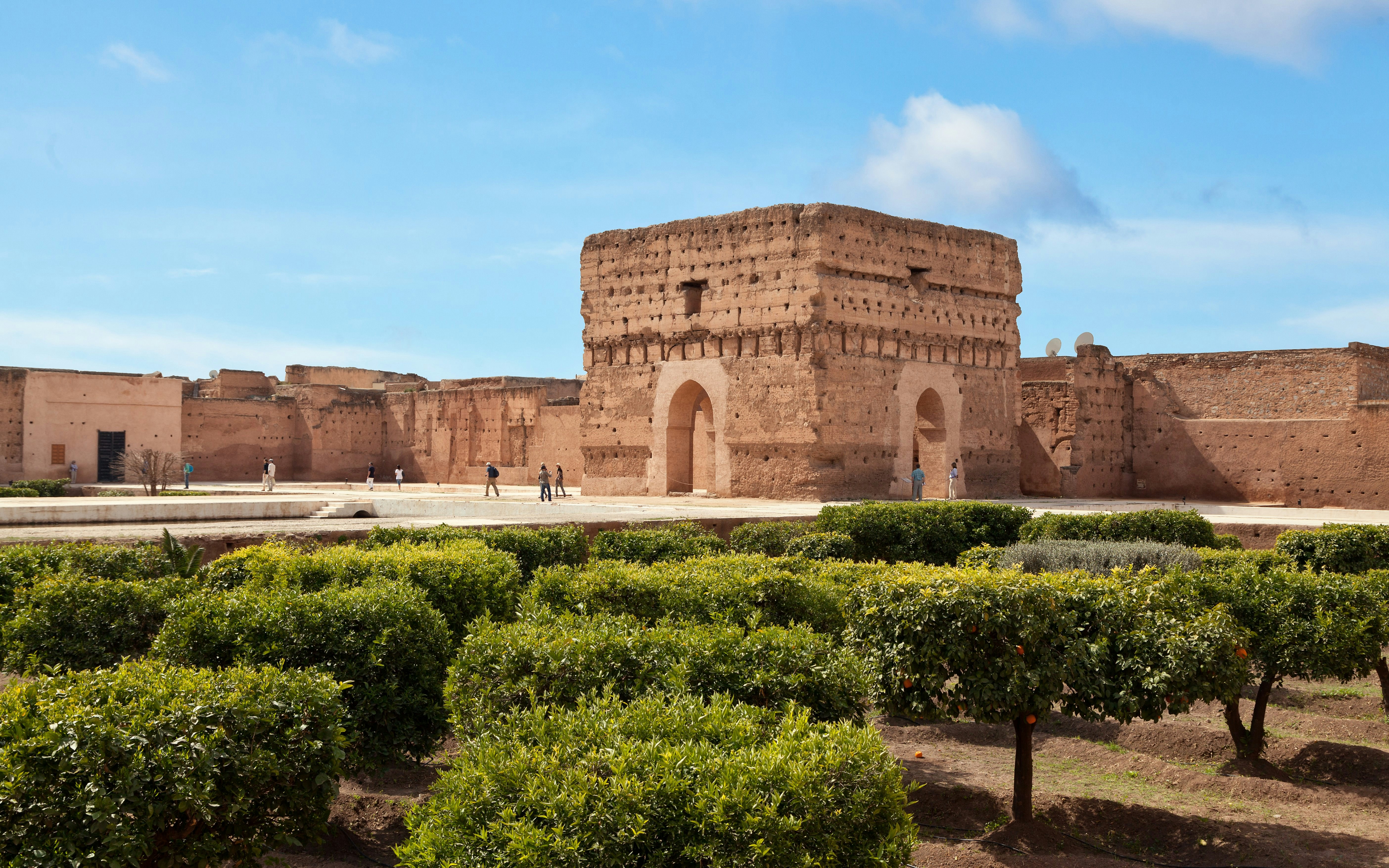 El Badi Palace ruins with gardens, Marrakesh, Morocco.