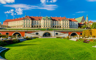 Royal Castle in Warsaw with gardens, a key landmark in Poland's Old Town.