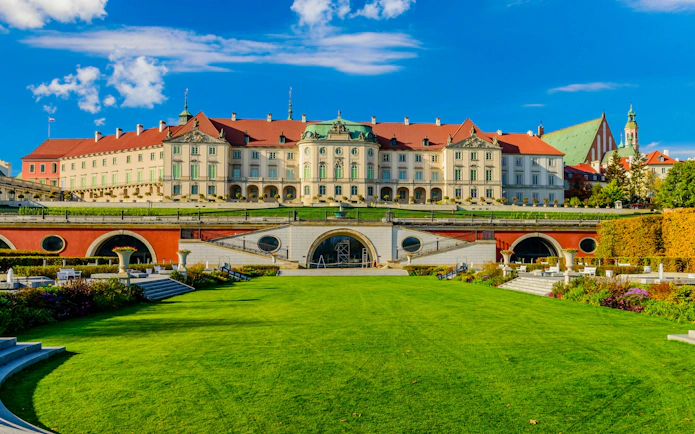 Royal Castle in Warsaw with gardens, a key landmark in Poland's Old Town.