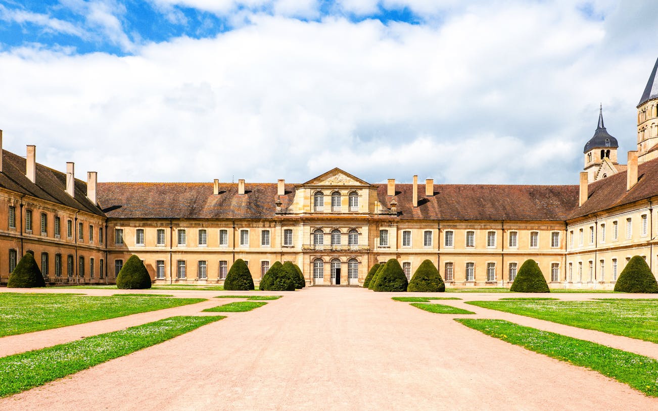 Cluny Abbey courtyard with historic architecture, Lyon, France.