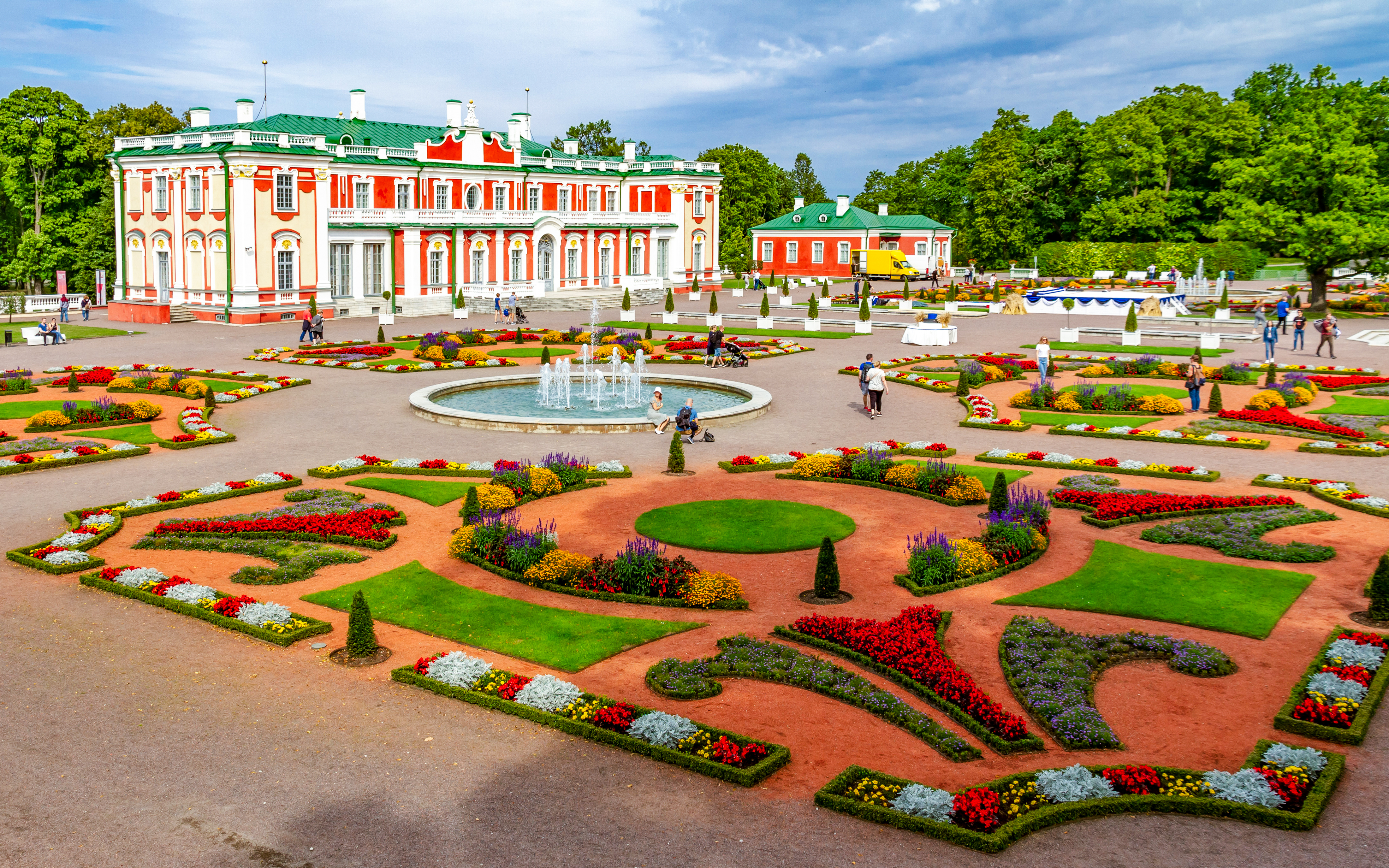 Kadriorg Palace and garden with colorful flower beds, Tallinn, Estonia.