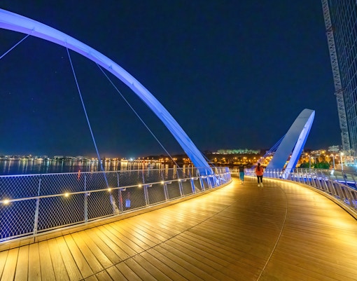Elizabeth Quay footbridge at night in Perth