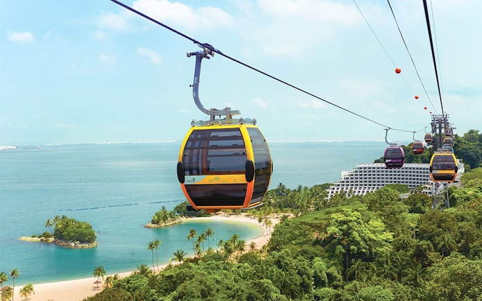 Singapore Cable Car over Sentosa Island with ocean view.