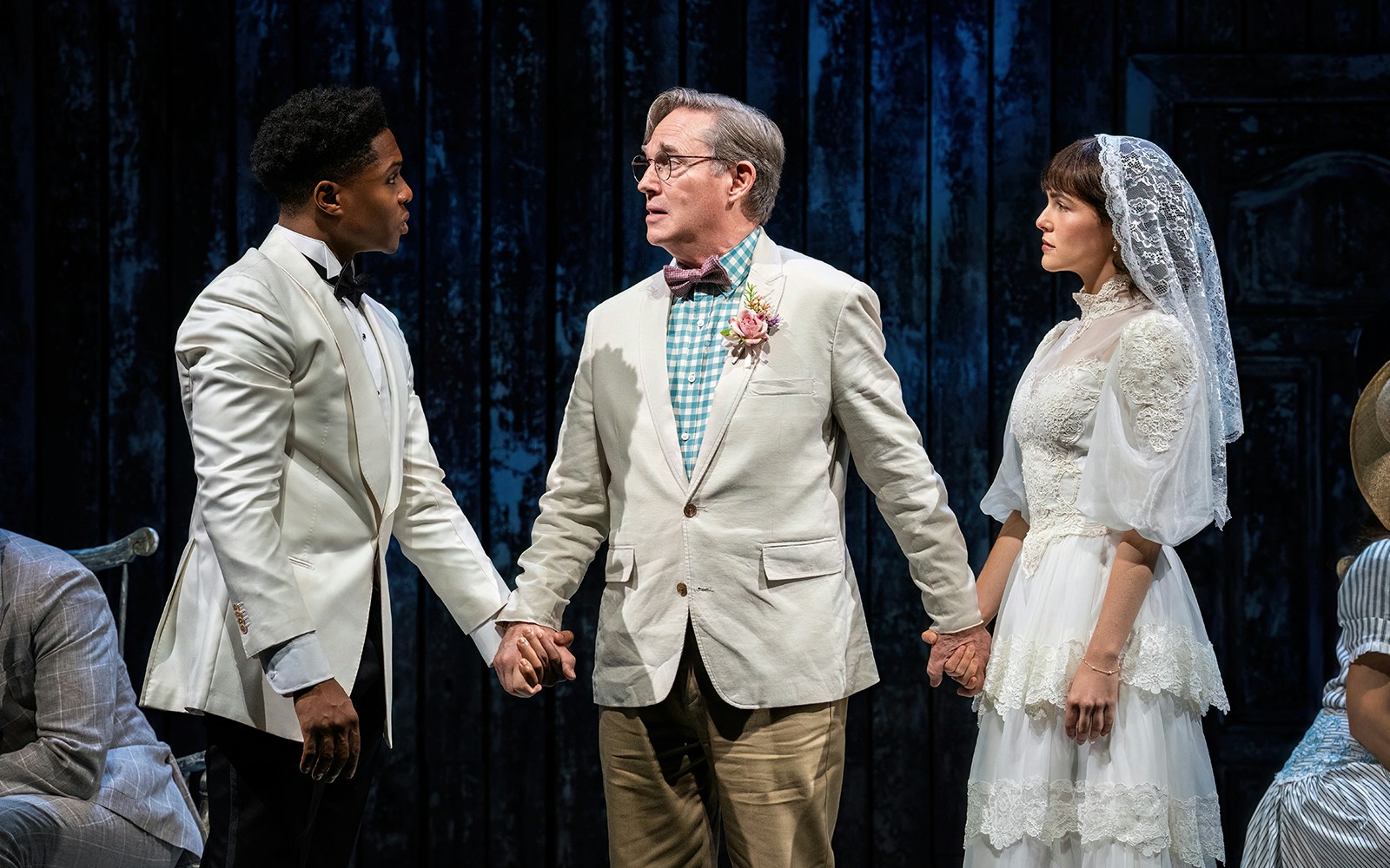 Actors performing a wedding scene in "Our Town" play.