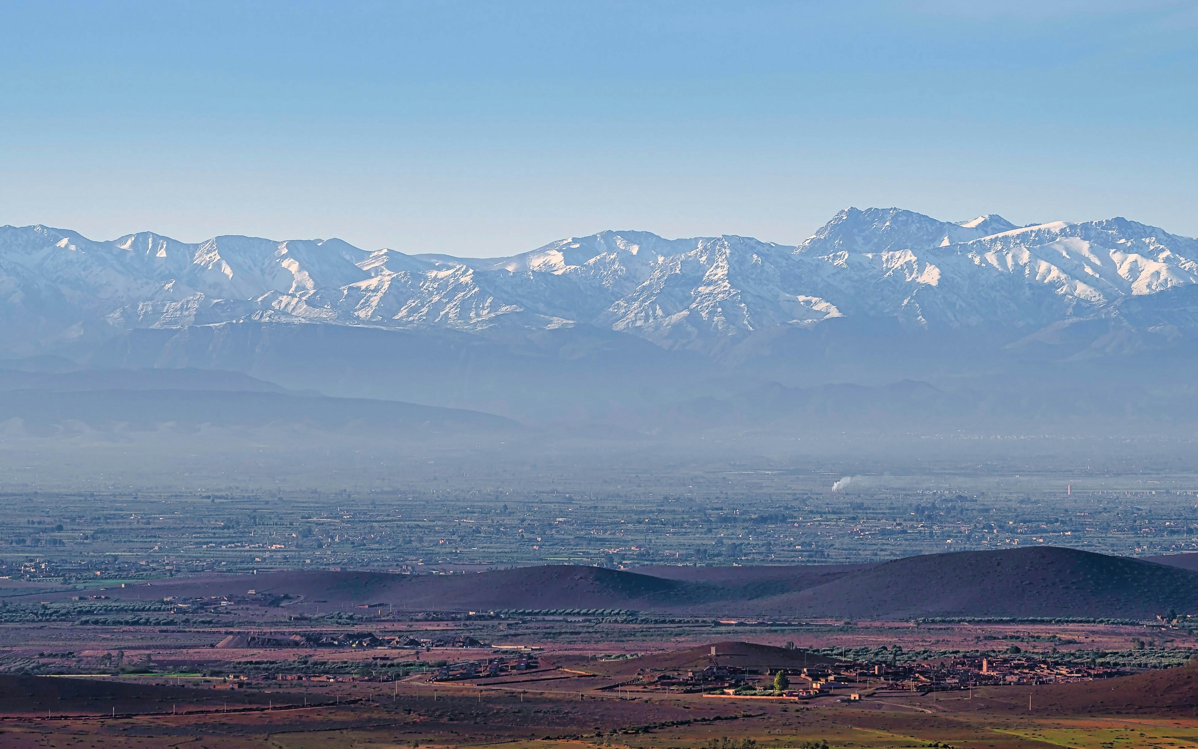 Atlas Mountains view over Agafay Desert, Morocco.