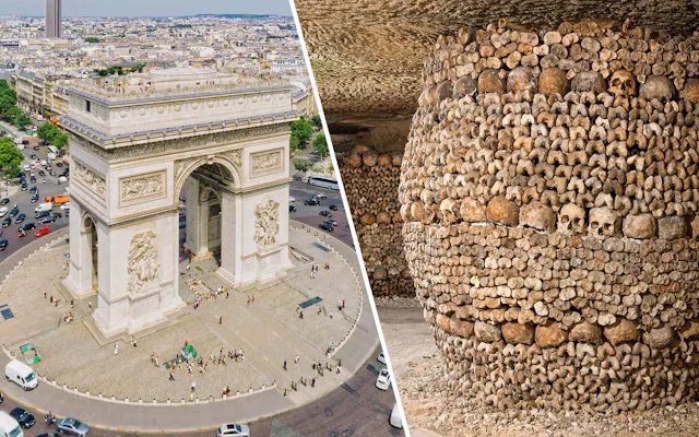 Combo: Arc de Triomphe with Rooftop Access + Paris Catacombs Entrance Tickets with Audio Guide