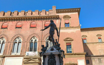 Neptune Fountain statue in front of Palazzo Re Enzo, Bologna.