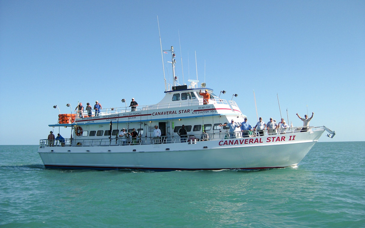 Tourists enjoying a boat ride on the Sea Screamer at Clearwater Beach.
