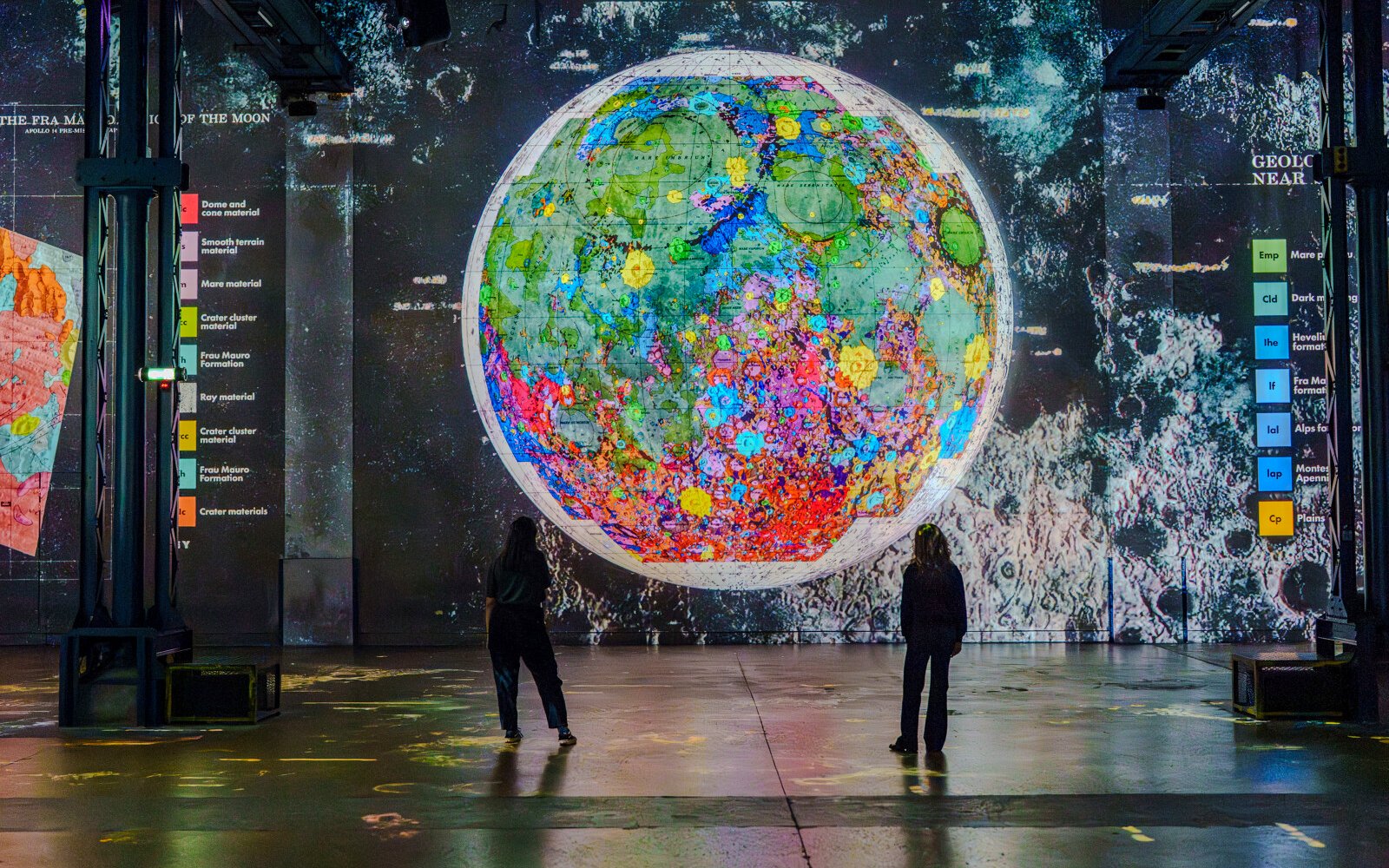 Immersive lunar map display at The Moonwalkers experience, Fabrique des Lumières.