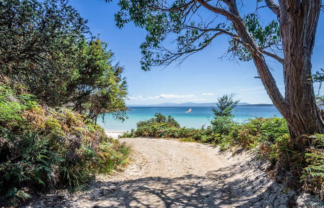 Jetty Beach boardwalk with tourists walking and enjoying the ocean view in Australia.