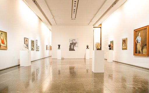 Art gallery with sculptures and paintings at the National Museum of Contemporary Art.