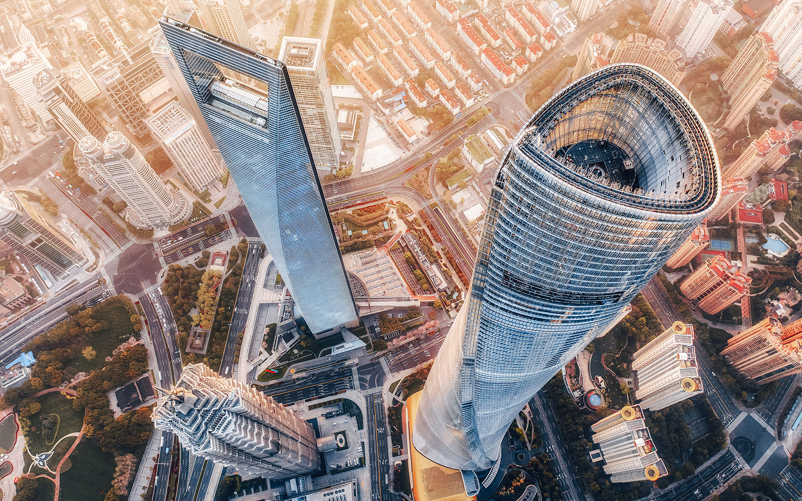 Aerial view of Shanghai Tower and nearby skyscrapers in Lujiazui, Shanghai.