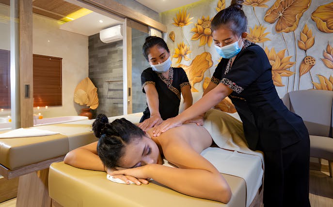 Woman receiving a massage at Cretya Spa, Alas Harum Bali.