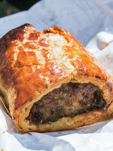 Sausage roll from Borough Market on Eating London food tour.