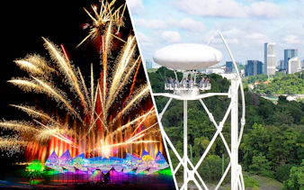 Fireworks display at Wings of Time light show, Sentosa Island, Singapore.
