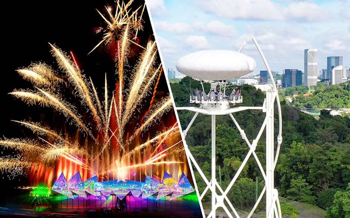 Fireworks display at Wings of Time light show, Sentosa Island, Singapore.