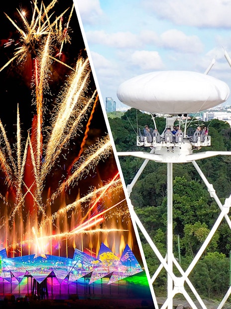 Fireworks display at Wings of Time light show, Sentosa Island, Singapore.