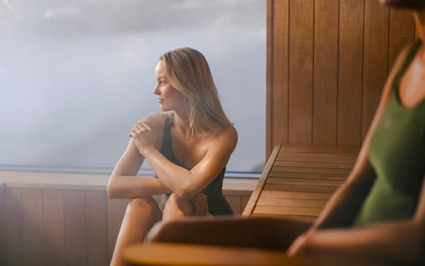 Guests enjoying the sauna inside Laugarás Lagoon.