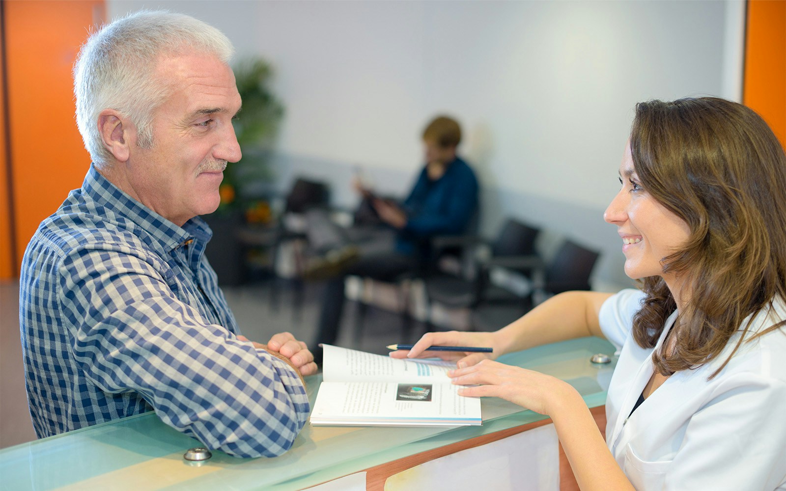 tourist at information desk