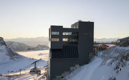 Restaurant with glacier views at Glacier 3000, Switzerland.