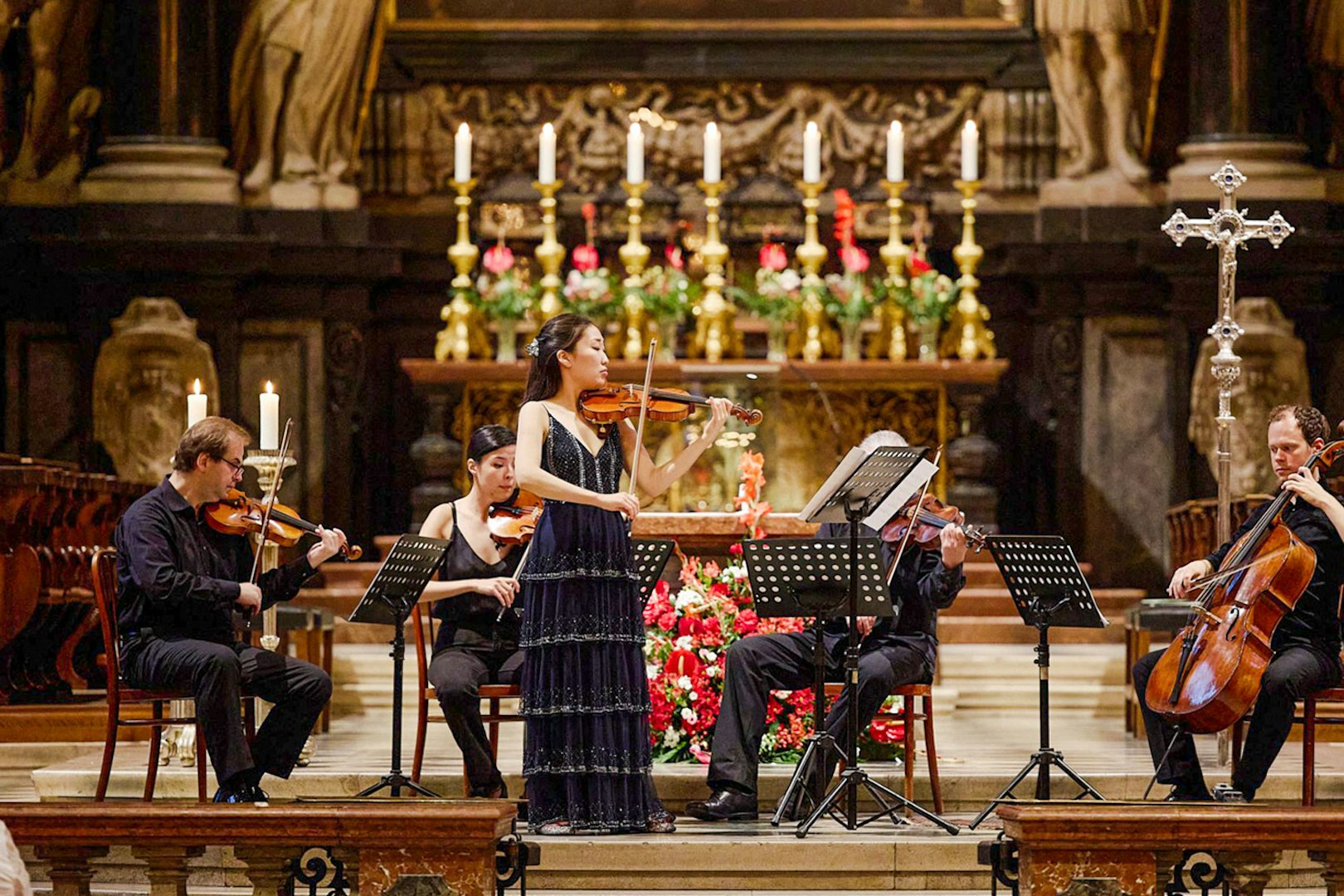 Orchestra performing inside St. Stephen's Cathedral, Vienna.
