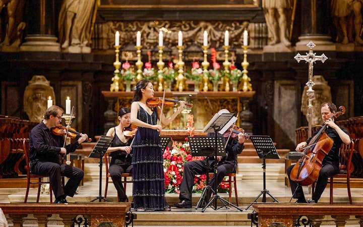 Orchestra performing inside St. Stephen's Cathedral, Vienna.