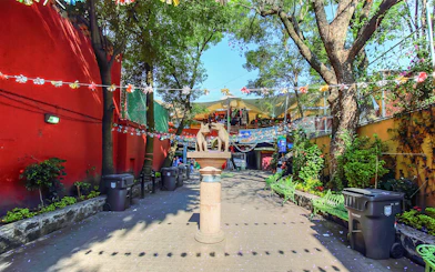 Artisan Market entrance with colorful decorations in Coyoacán, Mexico.