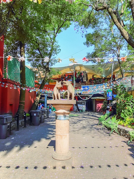 Artisan Market entrance with colorful decorations in Coyoacán, Mexico.