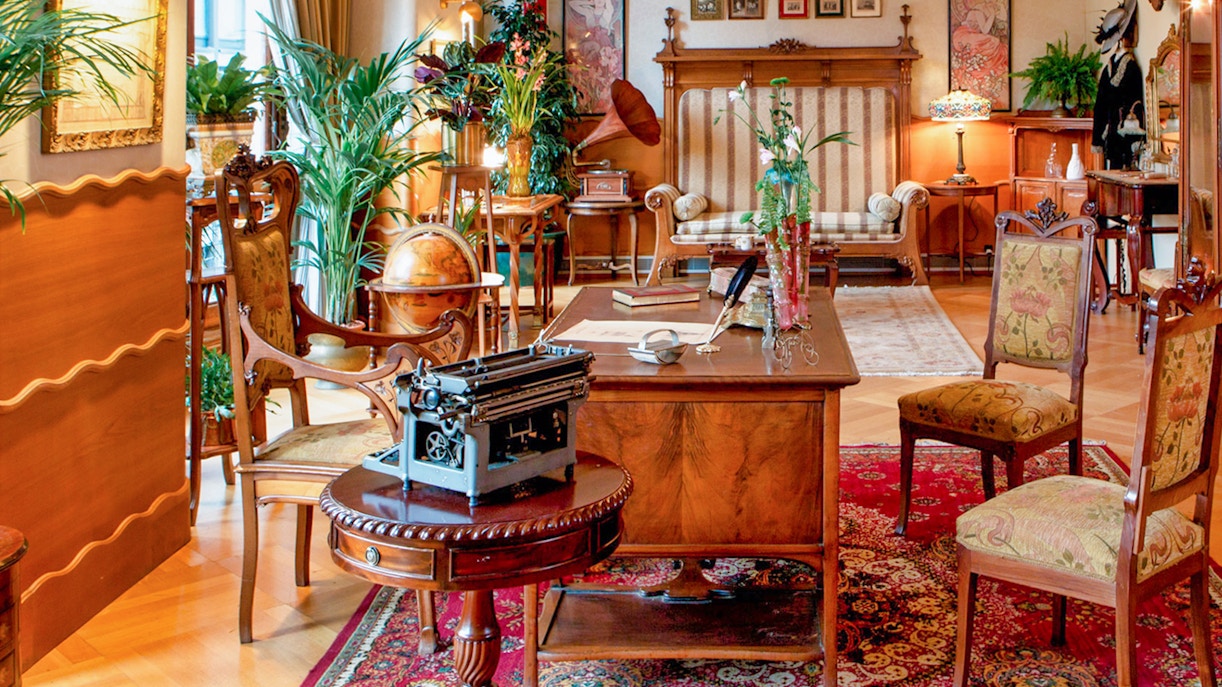 Casa Batlló interior with vintage furniture and decor in Barcelona.