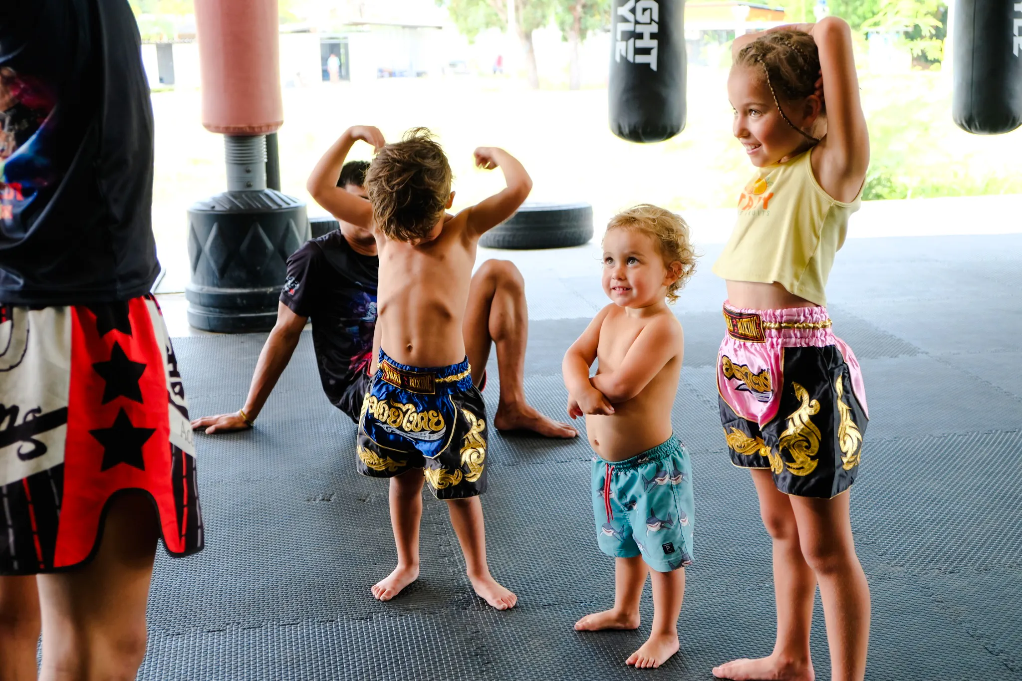 Children practicing Muay Thai boxing in Ao Nang, Krabi.