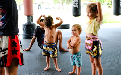 Children practicing Muay Thai boxing in Ao Nang, Krabi.