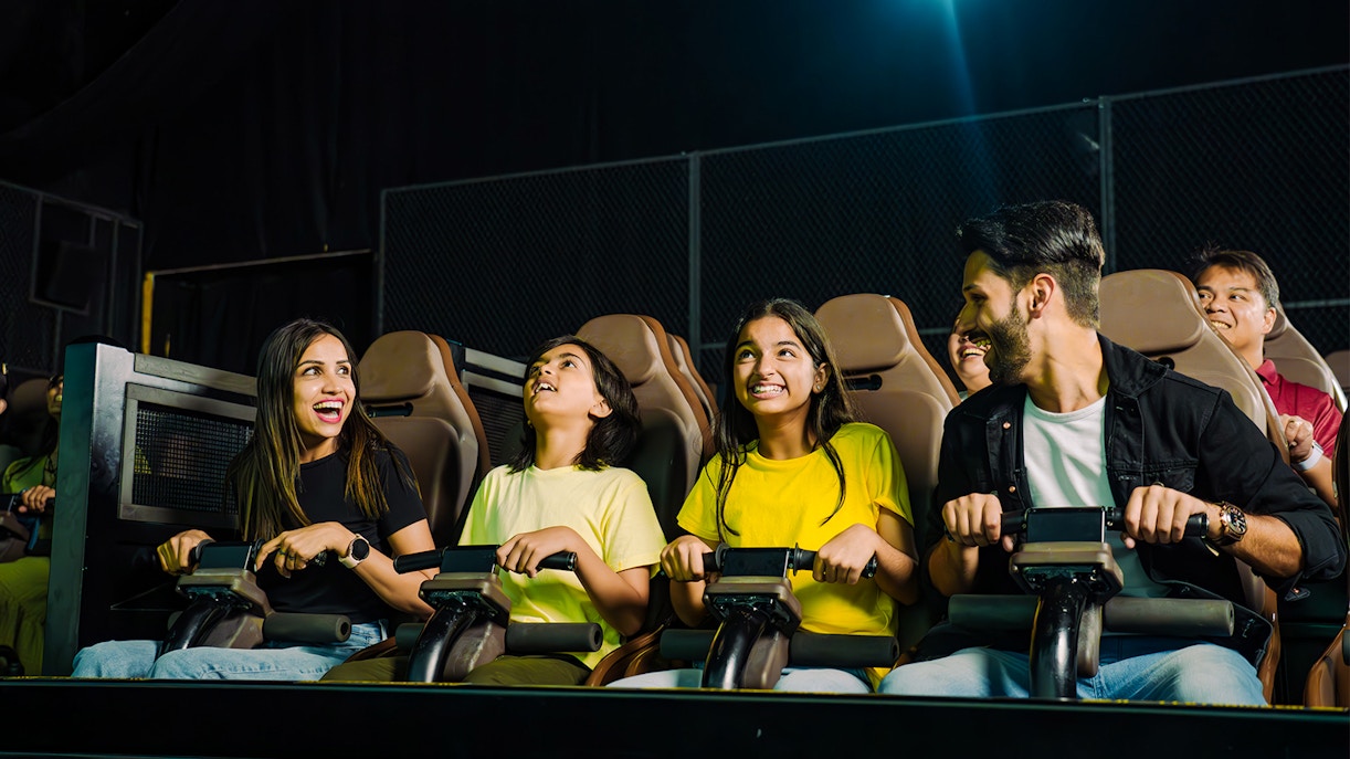 Family exploring Real Madrid World in Dubai theme park