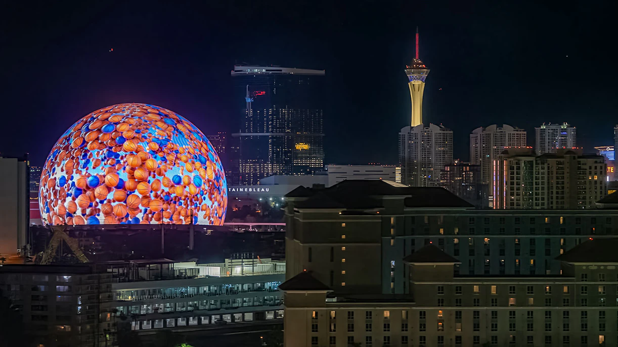 An aerial view of The Sphere, Las Vegas Strip Highlights Helicopter Tour