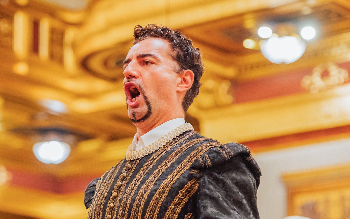 Opera singer performing at Vienna State Opera during Mozart concert.