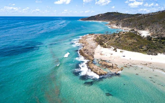 Aerial view of Moreton Island coastline, Queensland, Australia.