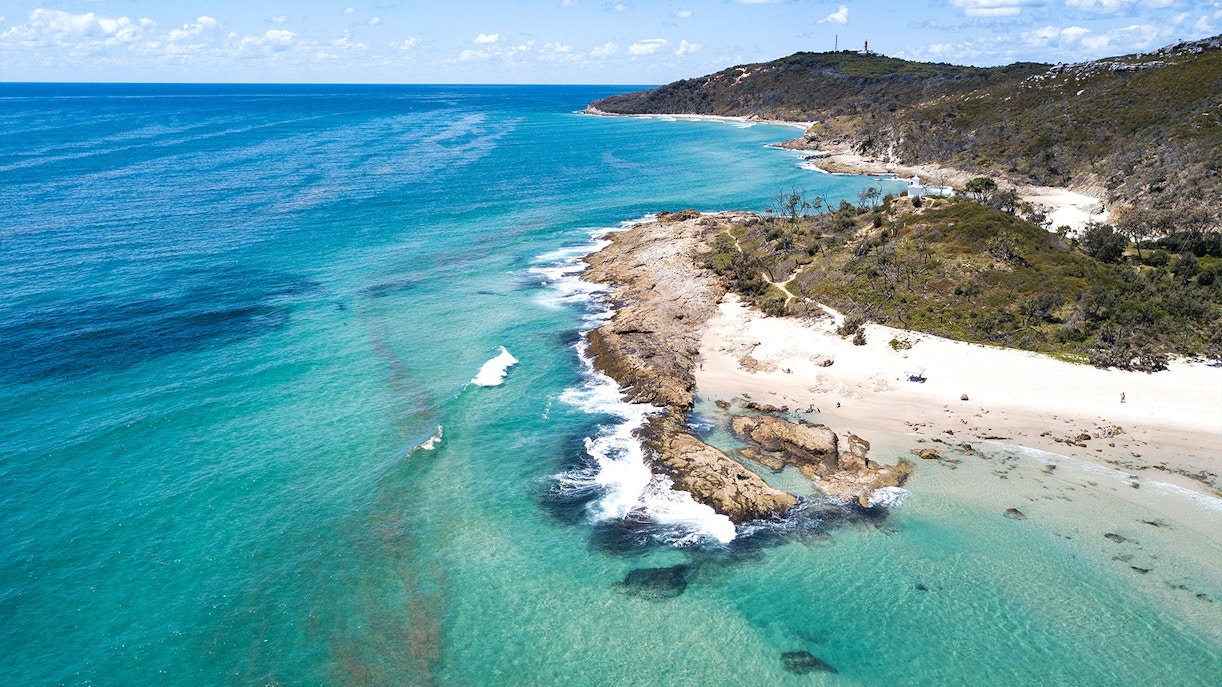 Aerial view of Moreton Island coastline, Queensland, Australia.