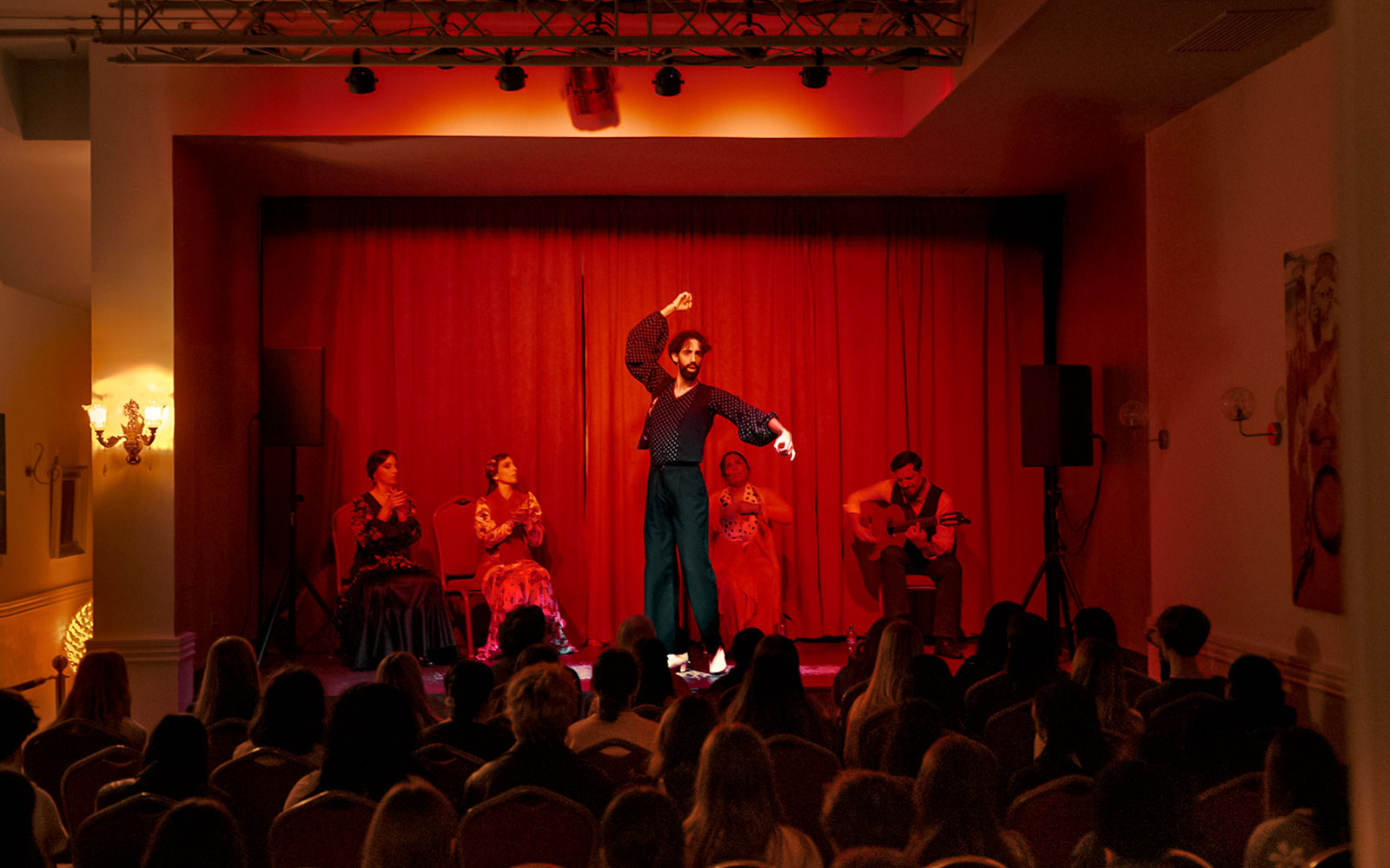 Flamenco dancers performing on stage at Laietana, Barcelona.